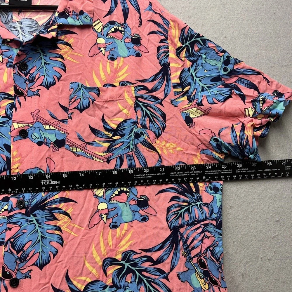 Disney Stitch Hawaiian Shirt XXL‎ Pink Tropical Button Up Lilo Stitch
